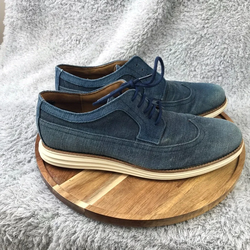 Cole Haan LUNARGRAND Long Wingtip Oxford Mens 10.5M Blue Canvas Shoes